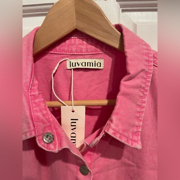 Luvamia Pink Denim Shirt Dress S - Picture 4 of 6